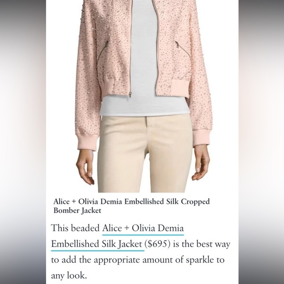 Alice + Olivia Demia Embellished Silk Cropped Bomber Jacket - Picture 3 of 12